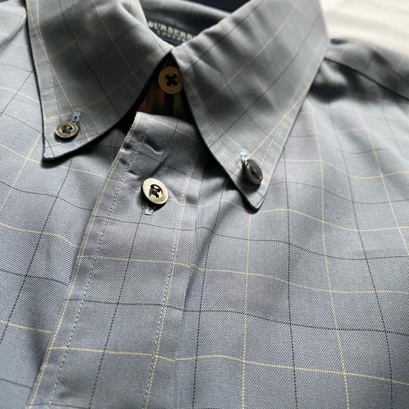 RARE Genuine Burberry London 100% Cotton Blue Gray Tan Plaid Long Sleeve Shirt - Picture 2 of 7